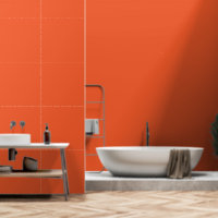 An orange square with a white border, creating a v