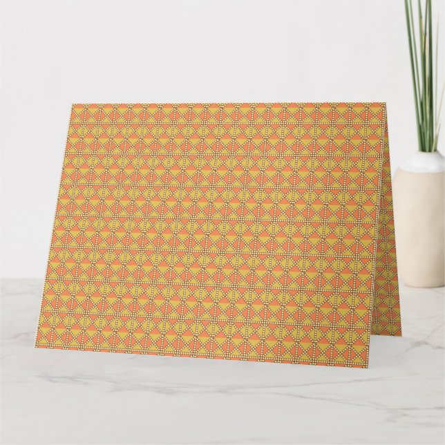 An orange, yellow, and brown symmetrical pattern w card (Front)