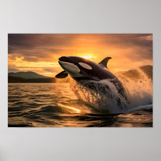 An Orca Leaping from the Ocean - AI Generated Poster
