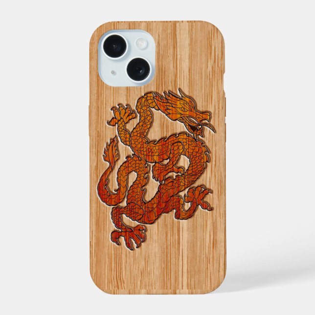 An oriental Dragon in Bamboo iPhone 15 Case (Back)