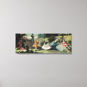 An ornamental garden with a young girl dancing to canvas print