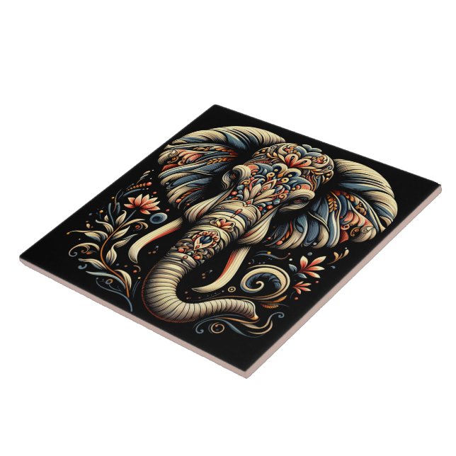 An ornate elephant adorned with intricate patterns tile (Side)