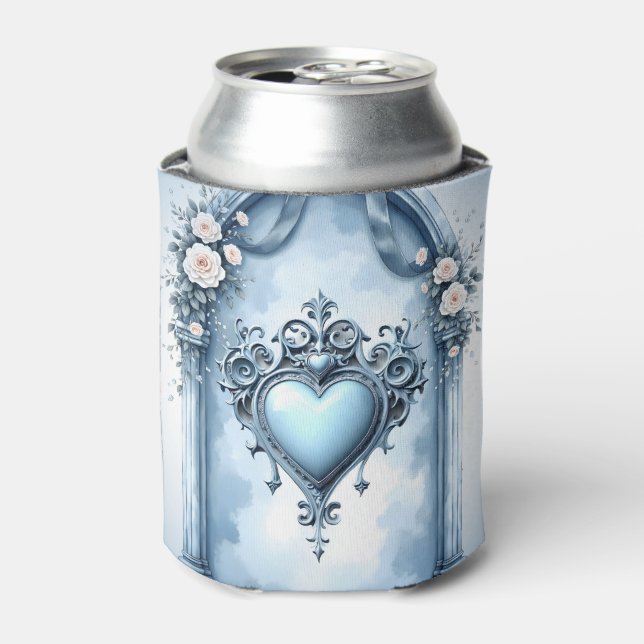 An ornate light blue archway with floral accents,  can cooler (Can Front)