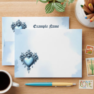 An ornate light blue archway with floral accents,  envelope