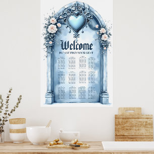 An ornate light blue archway with floral accents,  poster