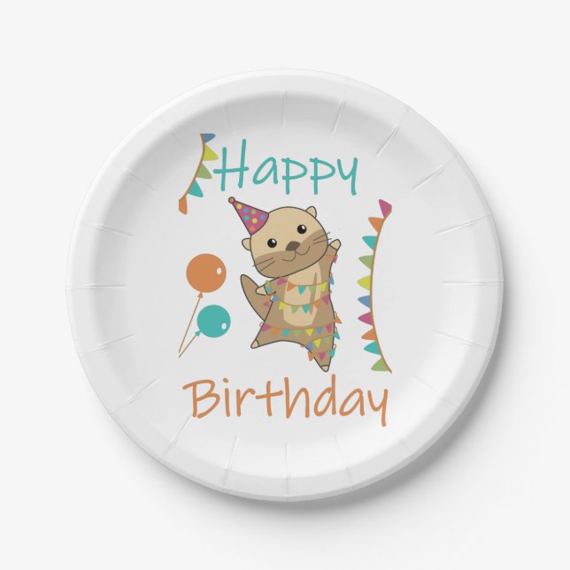 An Otter Birthday Wishes Cute Happy Otter Adult Cl Paper Plate (Front)