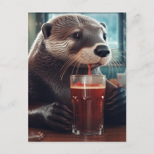 An Otter Drinks in a Cafe Postcard (Front)
