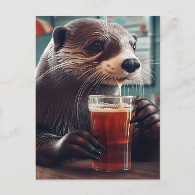 An Otter Drinks in a Cafe Postcard (Front)