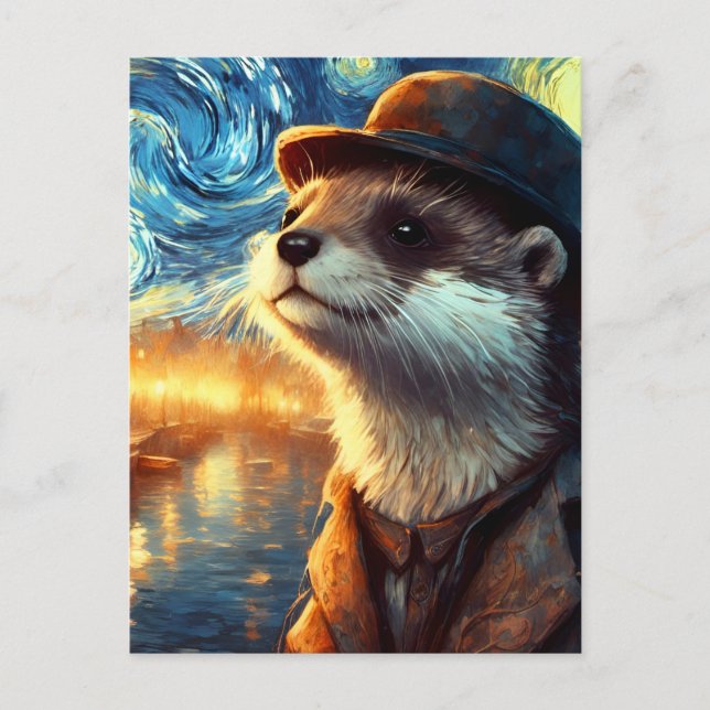 An Otter in The Starry Night Postcard (Front)
