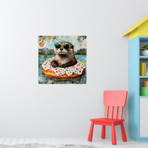 An Otter on Vacation in a Floating Donut Poster