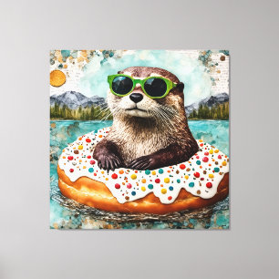 An Otter on Vacation in a Floating Doughnut Canvas Print