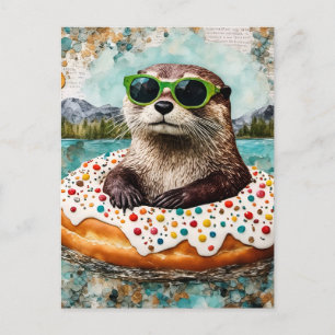 An Otter on Vacation in a Floating Doughnut Postcard