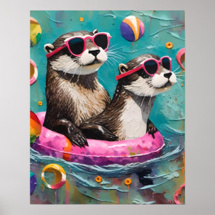 An Otter Pair on Vacation in a Floating Ring Poster