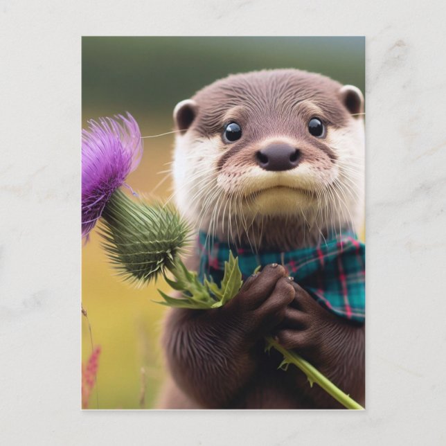 An otter with a thistle postcard (Front)