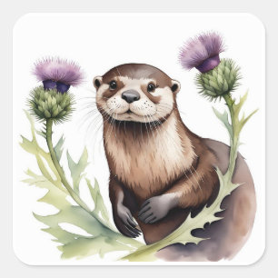 An otter with a thistle square sticker