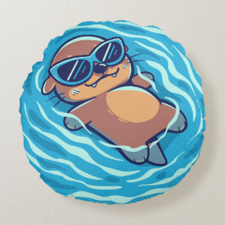An Otterly Good Summer Round Pillow