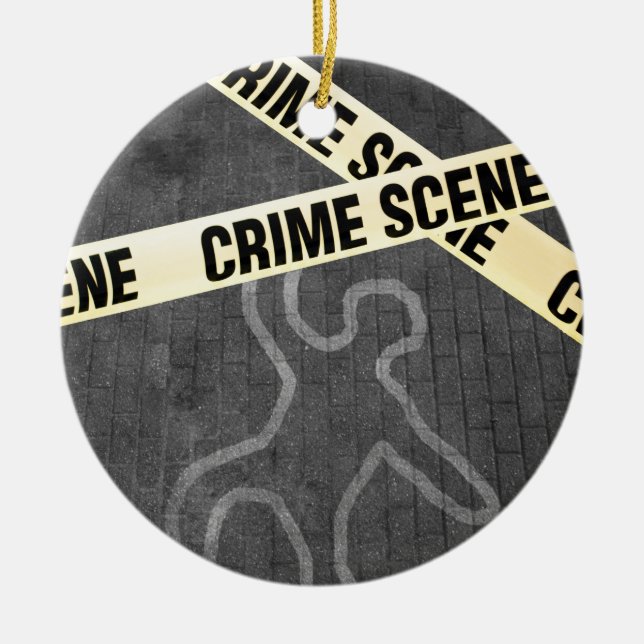 An outline of a person on a street. Murder? Suicid Ceramic Ornament (Front)