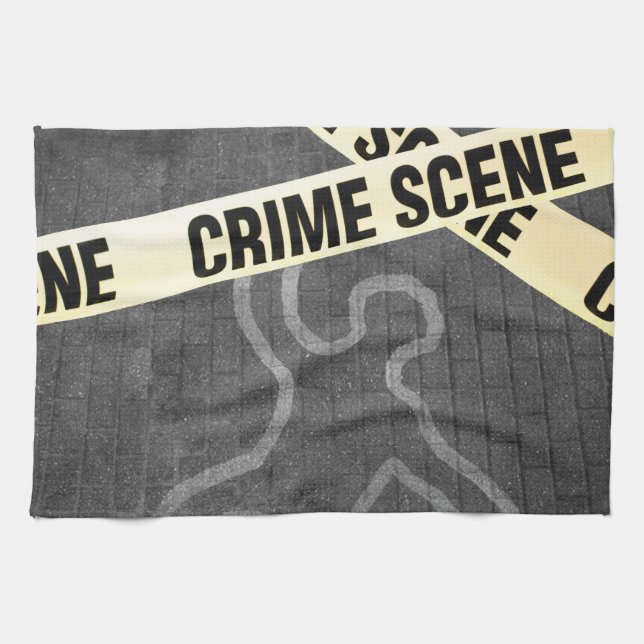 An outline of a person on a street. Murder? Suicid Kitchen Towel (Horizontal)
