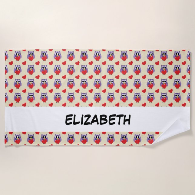 An Owly Love Pattern | Add Your Name Beach Towel (Front)