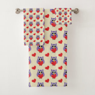 An Owly Love Pattern Bath Towel Set