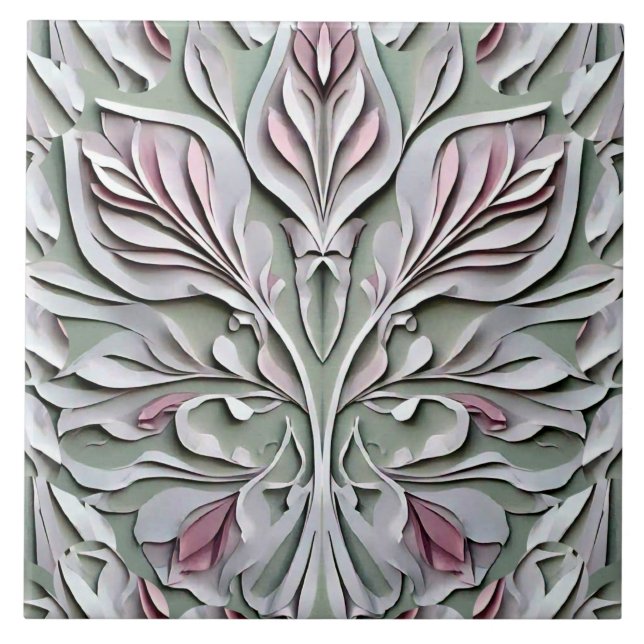 An unique embossing art grey modern floral pattern tile (Front)