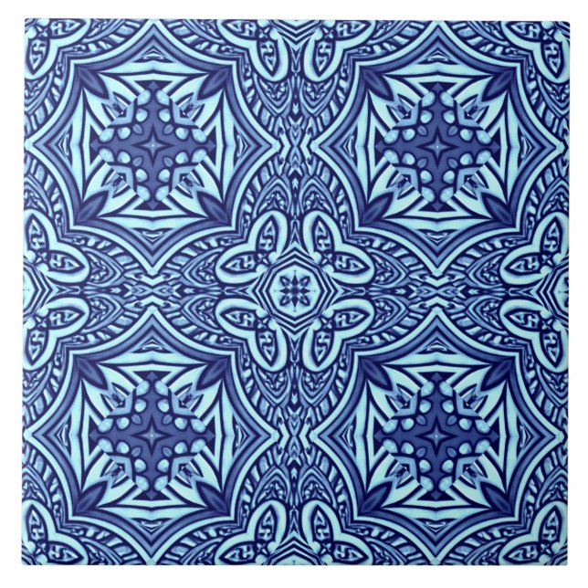 An unique vintage blue colour classic pattern   tile (Front)