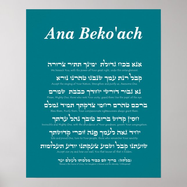 Ana Beko'ach - 42 letter Name of God Poster (Front)