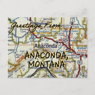 Anaconda Montana Vintage Map Postcard