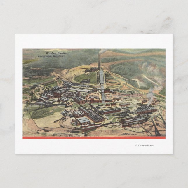 Anaconda, Montana - Washoe Smelter View from Postcard (Front)