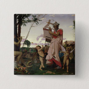 Anacreon, Bacchus and Aphrodite, 1848 2 Inch Square Button