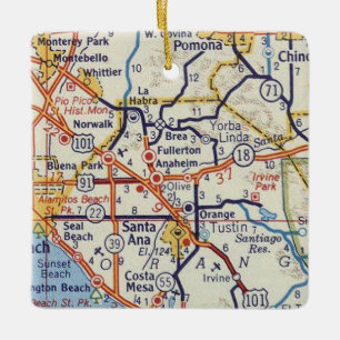 Anaheim CA Vintage Map Ceramic Ornament