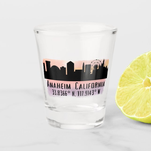 Anaheim Skyline Latitude and Longitude  Shot Glass (Front)