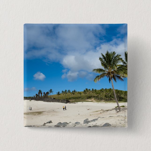 Anakena, Rapa Nui, Easter Island, Chile 2 Inch Square Button (Front)