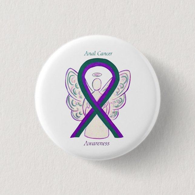 Anal Cancer Awareness Ribbon Angel Button Pins (Front)