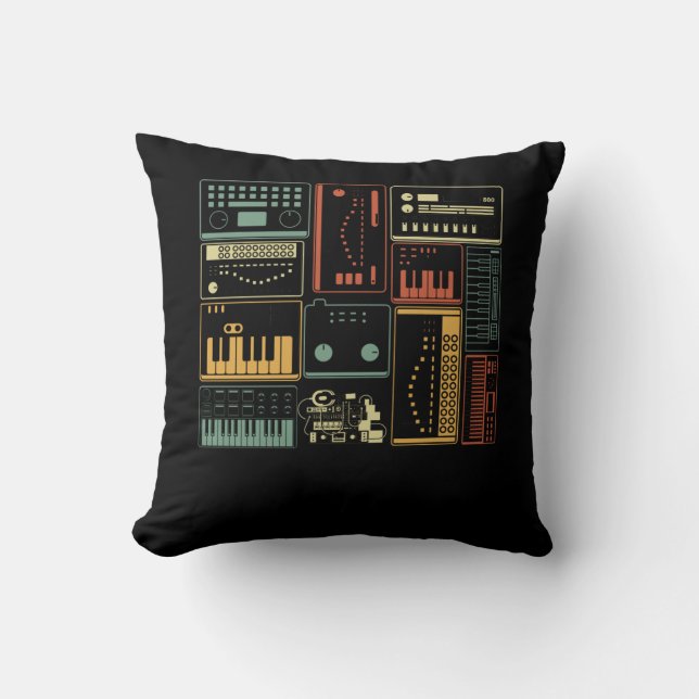Analogue Modular Synthesizer Music Producer Keyboa Throw Pillow (Front)