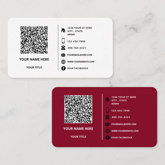 Analyse du code QR et Carte de visite de texte Cho (Devant / Derrière)