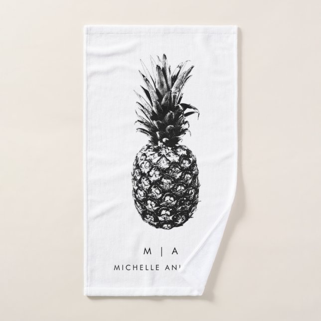 Ananas élégant | Monogramme personnalisé (Serviette à main)