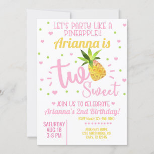 Ananas fille invitation de 2ème anniversaire.