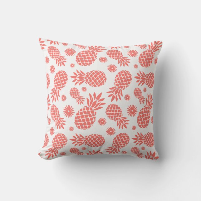 Ananas fleurs graphiques corail tropical coussin (Recto)