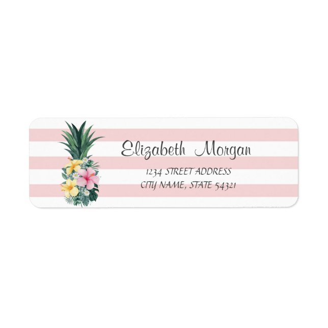 Ananas, Fleurs tropicales, Étiquette de adresse de (Devant)