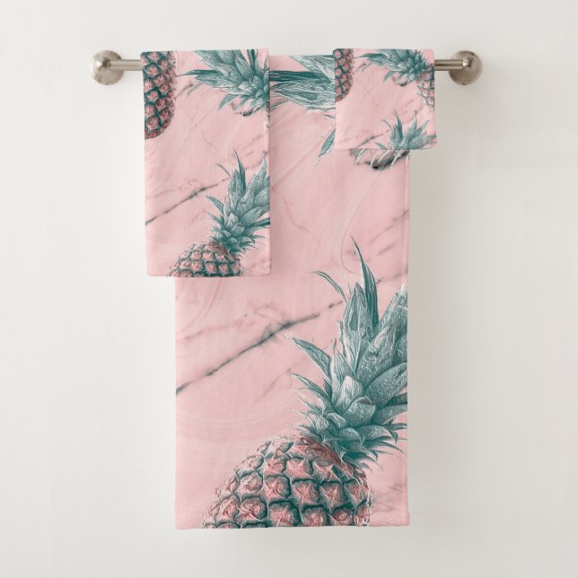 Ananas & marbre rose Swirl moderne Tropical Chic (En situation)