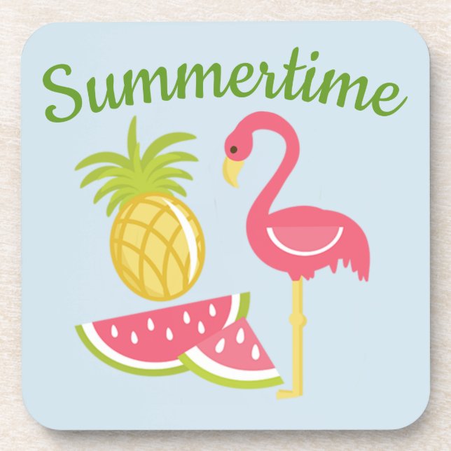 Ananas, pastèque, Dessous de verre de Flamant rose (Devant)