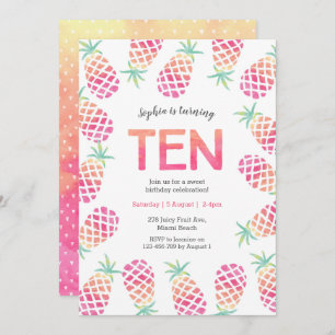 Ananas rose tropical 10e anniversaire Invitation