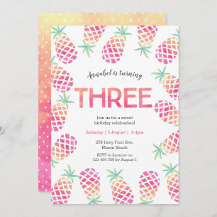 Ananas rose tropical 3e anniversaire Invitation