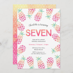 Ananas rose tropical 7e anniversaire Invitation