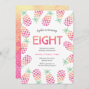 Ananas rose tropical 8e anniversaire Invitation