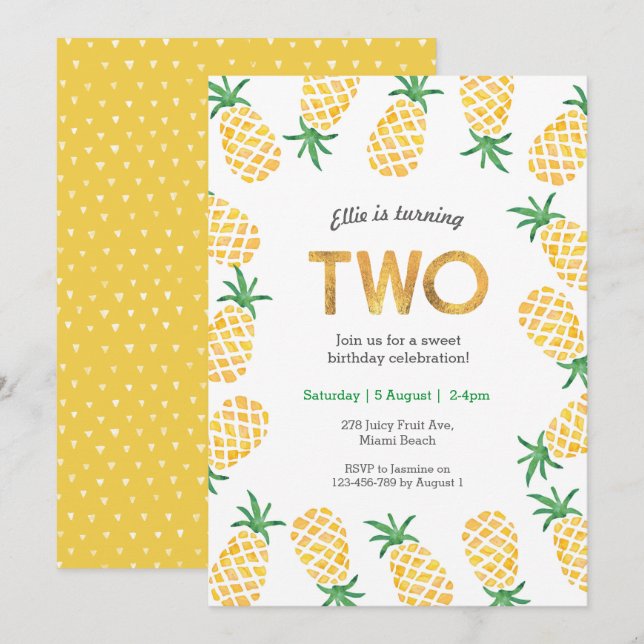 Ananas tropical 2e Invitation d'anniversaire (Devant / Derrière)