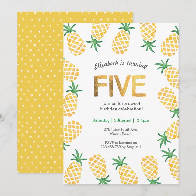 Ananas tropical 5e anniversaire Invitation (Devant / Derrière)