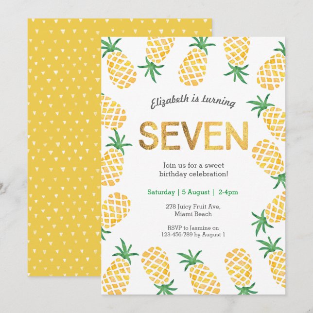 Ananas tropical 7ème anniversaire Invitation (Devant / Derrière)