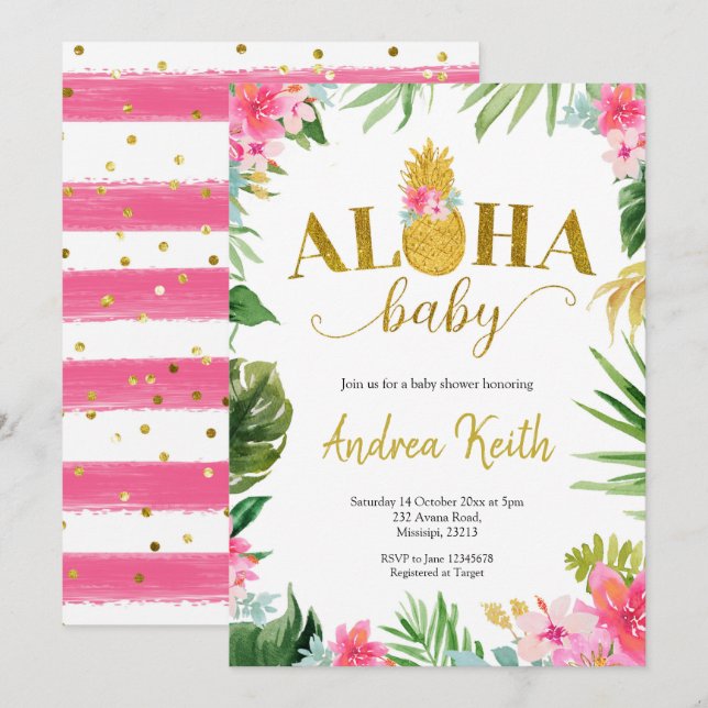 Ananas tropical Luau Baby shower Invitation (Devant / Derrière)